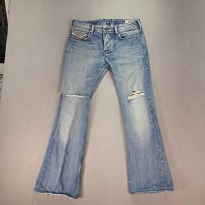 Diesel Zathan Jeans Mens Blue Bootcut Distressed Denim Light Wash Fits 30x29